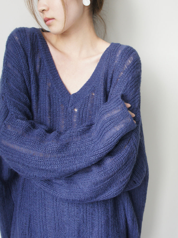 Damen Grobstrickpullover V-Ausschnitt Lässig Eveloria