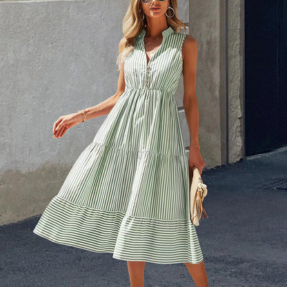 Damen Langarm Kleid Streifen-Design Fließender Schnitt Eveloria