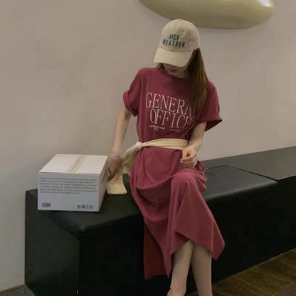 Damen T-Shirt-Kleid mit Schriftzug Baumwolle Weiß