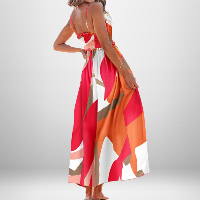 Damen Maxikleid Elastisch Asymmetrischer Saum Eveloria