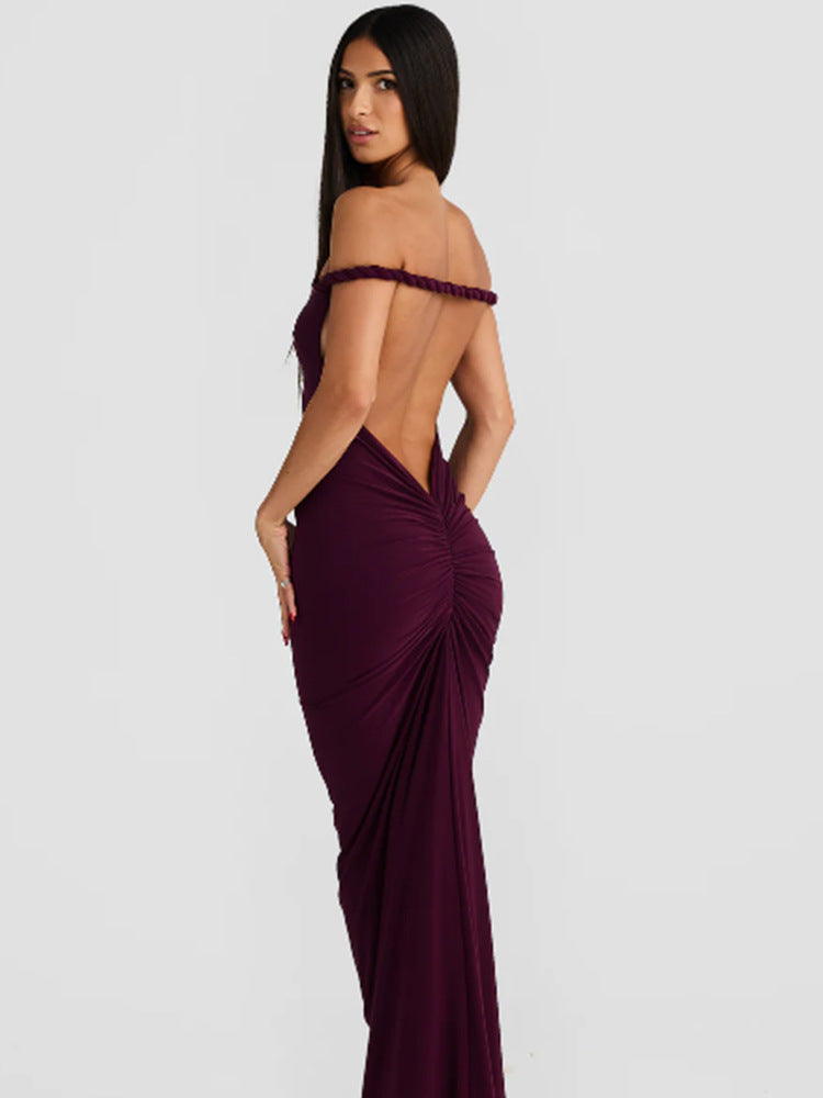 Damen Abendkleid Figurbetont Rundhals Elegantes Halterdesign