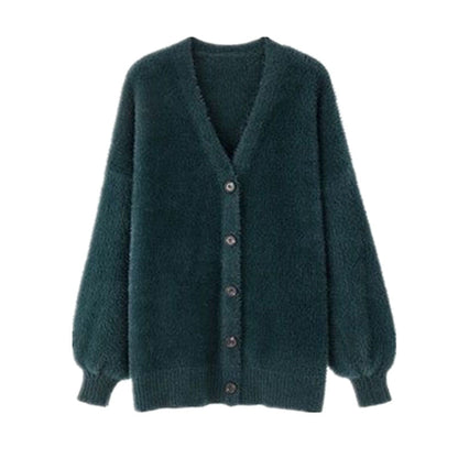 Damen Flauschcardigan Weit mit Knöpfen Beige
