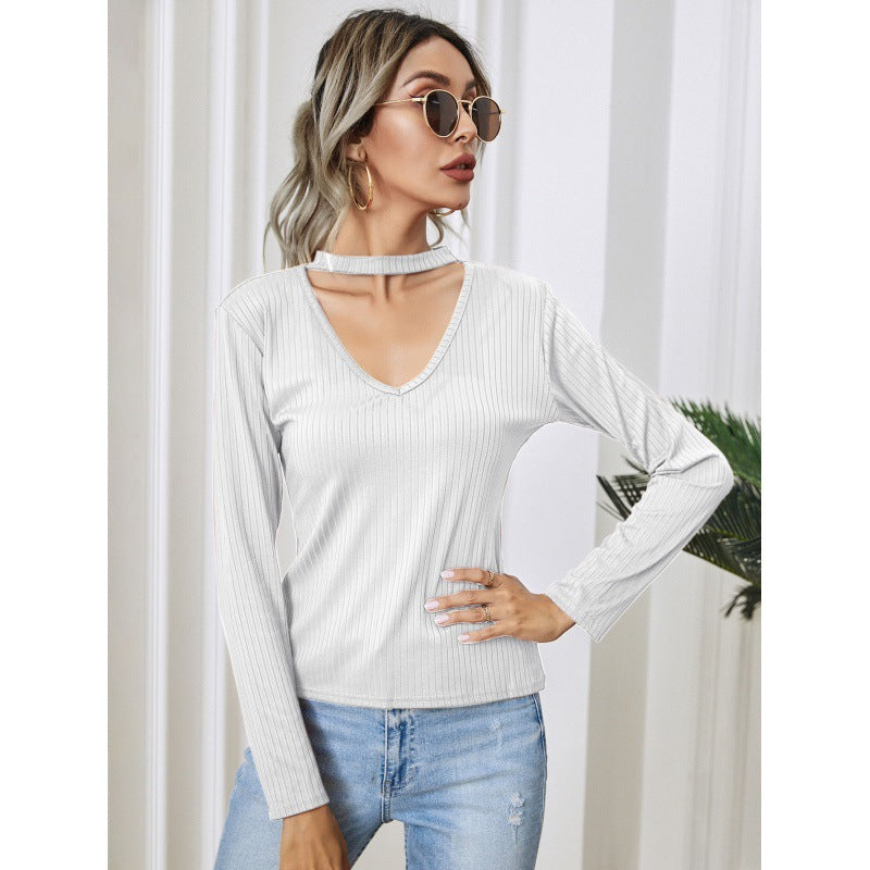 Damen Langarm Bodysuit V-Ausschnitt Schmal Eveloria