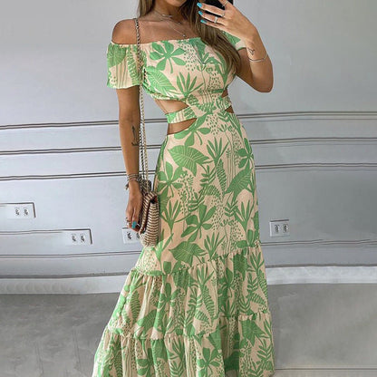 Damen Maxikleid Florales Muster Cut-Out