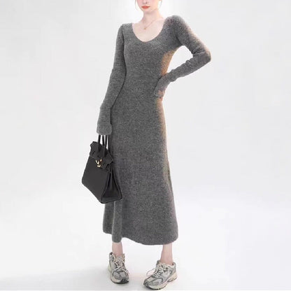 Damen Strickkleid V-Ausschnitt Figurbetont Schwarz Eveloria - Eveloria