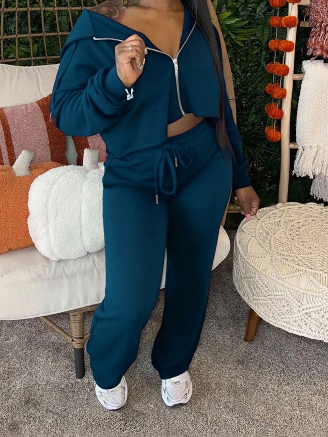 Damen Sport Outfit Crop- und Jogginghose Set