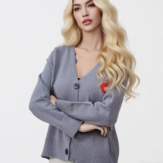 Damen Strickjacke Weich Herzstickerei Eveloria - Eveloria