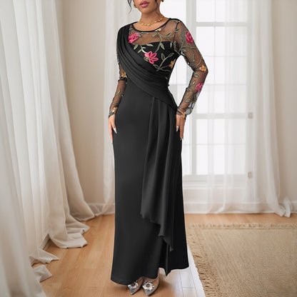 Damen Maxikleid mit floralem Spitzeinsatz Asymmetrisch - Eveloria