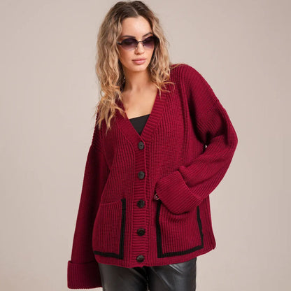 Damen Strickjacke Lässiger Schnitt Tiefen Taschen Beige