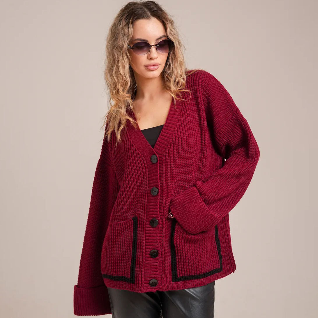Damen Grobstrickjacke mit Taschen und Knopfverschluss Eveloria