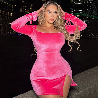 Damen Mini-Kleid Puffärmel Offener Rücken Eveloria