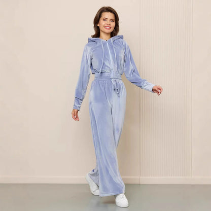 Damen Velours-Jogginganzug Cropped Kapuze Weite Passform