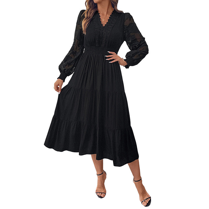 Damen Maxikleid mit Puffärmeln und Rüschendetails