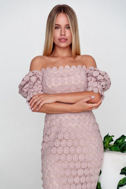 Damen Kleid Spitze Romantisch Puffärmel Blumenmuster