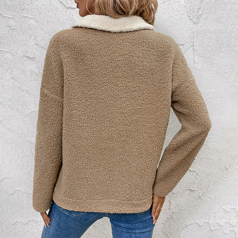 Damen Fleece-Pullover Reißverschluss Brusttasche Eveloria