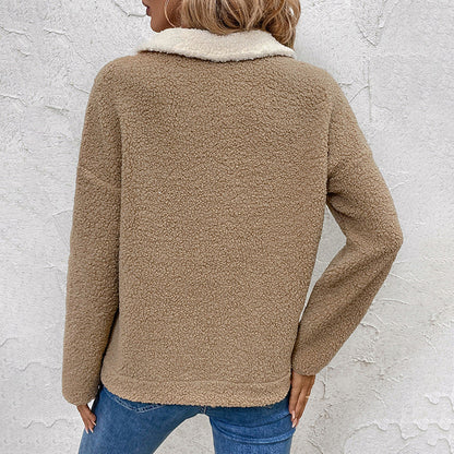 Damen Fleece-Pullover Reißverschluss Brusttasche Eveloria