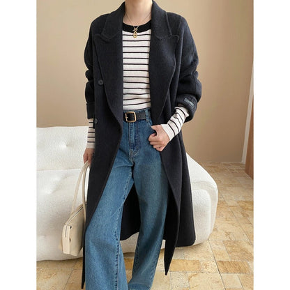 Damen Oversized-Mantel Doppelter Knopfleiste Praktische Taschen