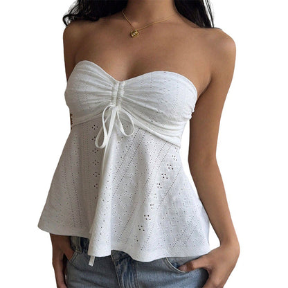 Damen Off-Shoulder Bluse Spitzen-Design Weiß
