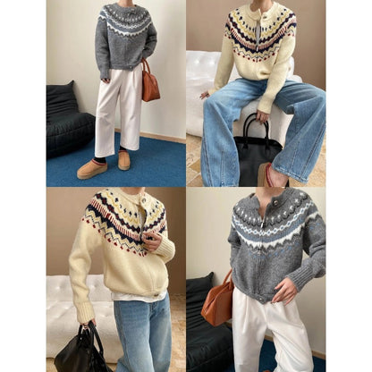 Damen Strickjacke Hochkragen Dekorative Knöpfe Beige
