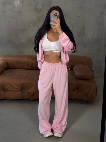 Damen Velours-Loungewear-Anzug Cropped Oberteil Weite Hose