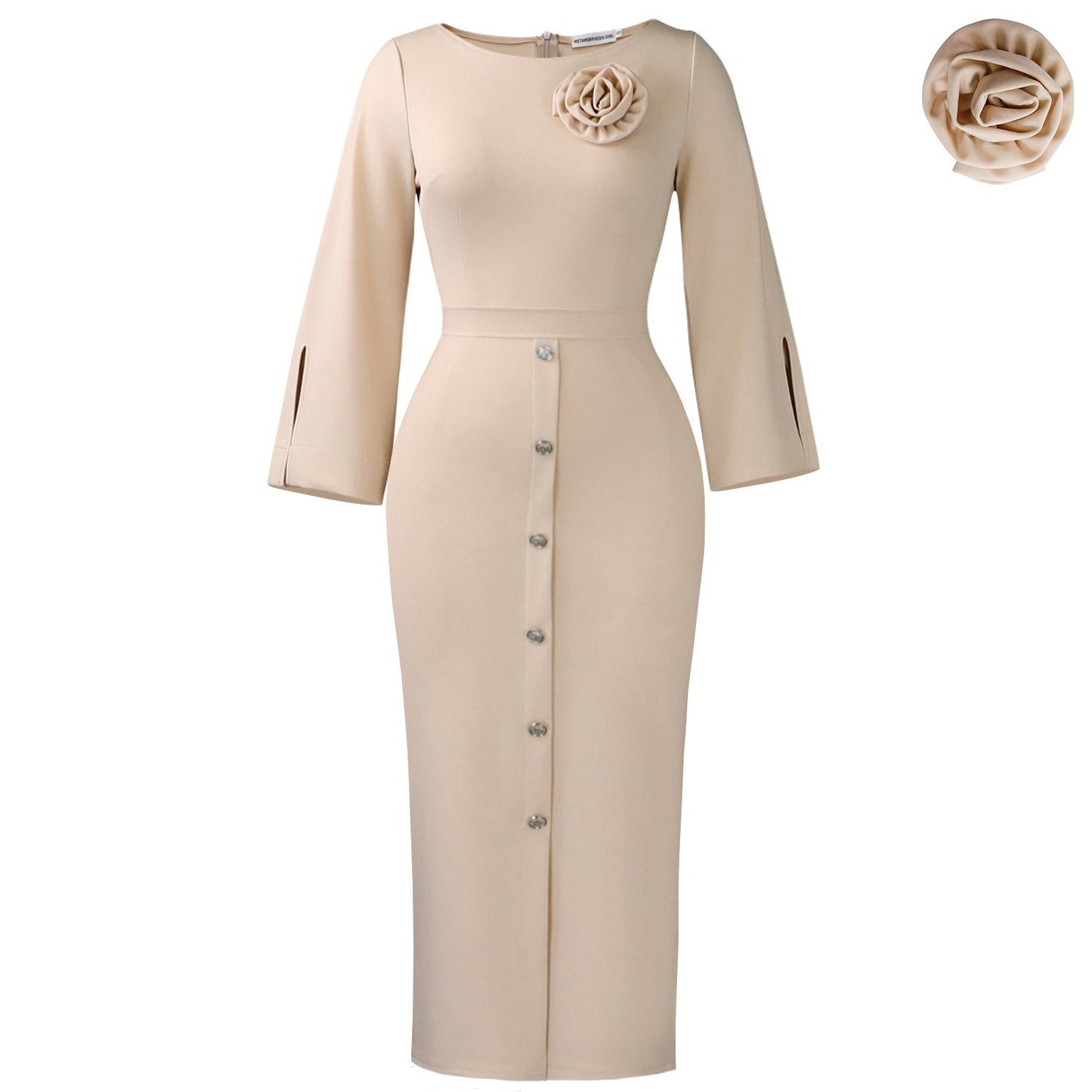 Damen Midikleid mit Knopfverschluss und floralem Muster Eveloria