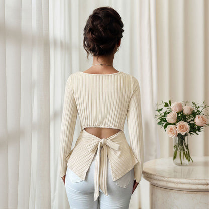 Damen Ripp- Slim Fit Eingerollte Ärmel Eveloria