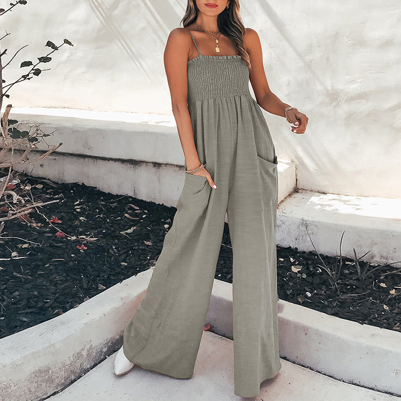 Damen Jumpsuit Weites Bein Elastisch Eveloria