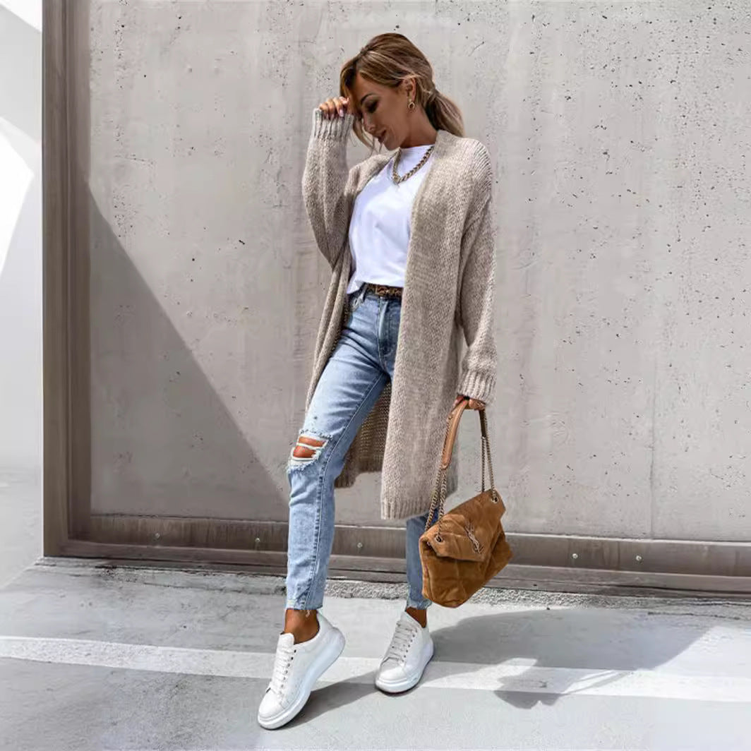 Damen Strickjacke Lässiger Schnitt Weich Grau Eveloria