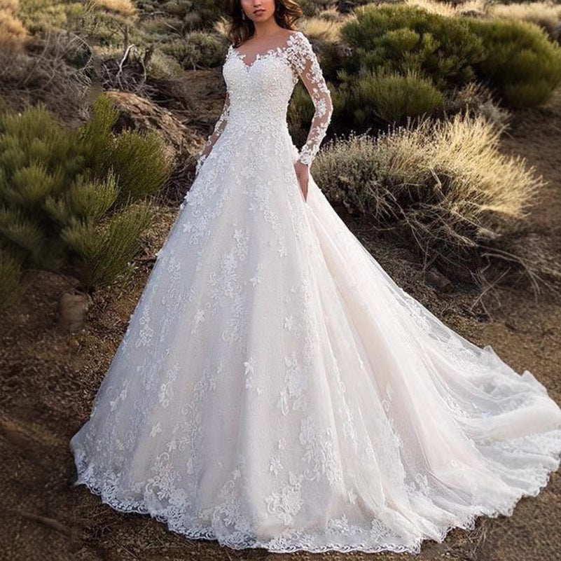 Damen Abendkleid Spitze V-Ausschnitt Langärmlig Eveloria - Eveloria
