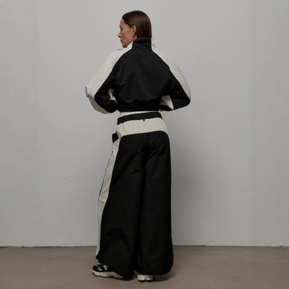 Damen Sportjacke Hochkragen Kontrastärmel