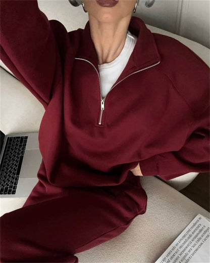 Damen Fleece Sportanzug Kurz Reißverschluss Elastisch Eveloria