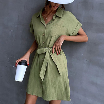 Damen Hemdblusenkleid Taillen-Gürtel Eveloria