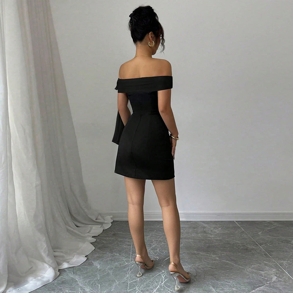 Damen Minikleid Schulterfrei mit Schleifenverschluss Elegantes Design