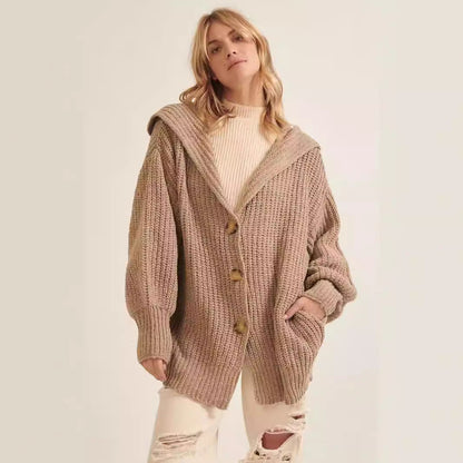 Damen Grobstrickjacke Modern Reverskragen Dekorative Knöpfe Eveloria - Eveloria