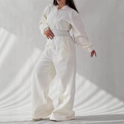 Damen Jumpsuit Kapuze Weites Bein Eveloria