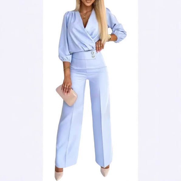 Damen Jumpsuit Wickeloberteil Hochtailliert Eveloria