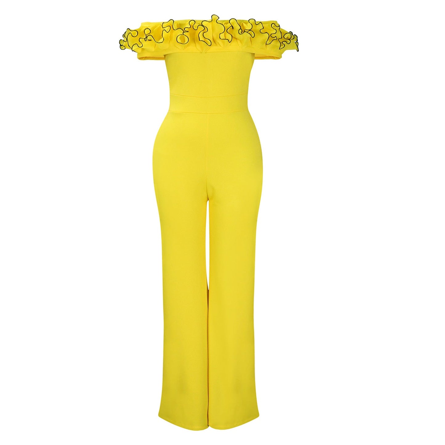 Damen Jumpsuit Voluminöser Rüschenkragen Eleganter Schnitt Eveloria
