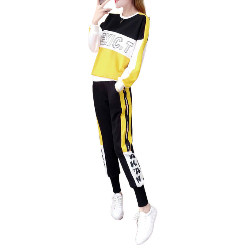 Damen Sportset Elastisch Bündchen Modisch Grau Eveloria