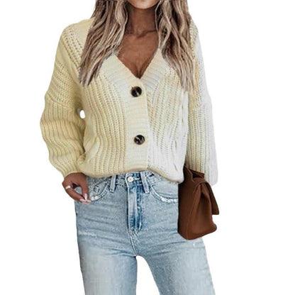 Damen Grobstrickcardigan Voluminöse Ärmel Knöpfe Beige