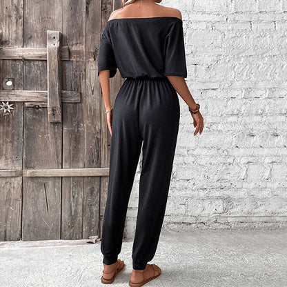 Damen Jumpsuit Schulterfrei Verstellbar Eveloria
