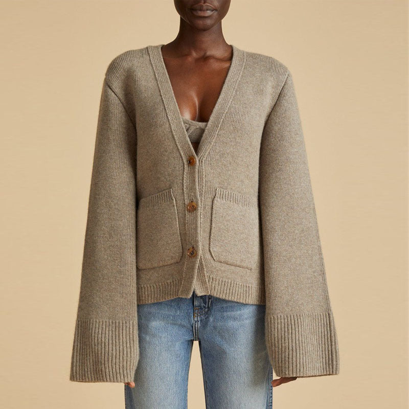 Damen Strickcardigan Übergroße Ärmel Kuschelig Grau Eveloria