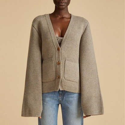 Damen Strickcardigan Übergroße Ärmel Kuschelig Grau Eveloria
