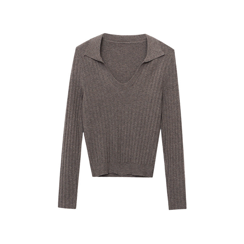 Damen Rippstrickpullover Lang V-Ausschnitt Eveloria