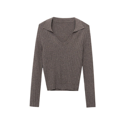Damen Rippstrickpullover Lang V-Ausschnitt Eveloria