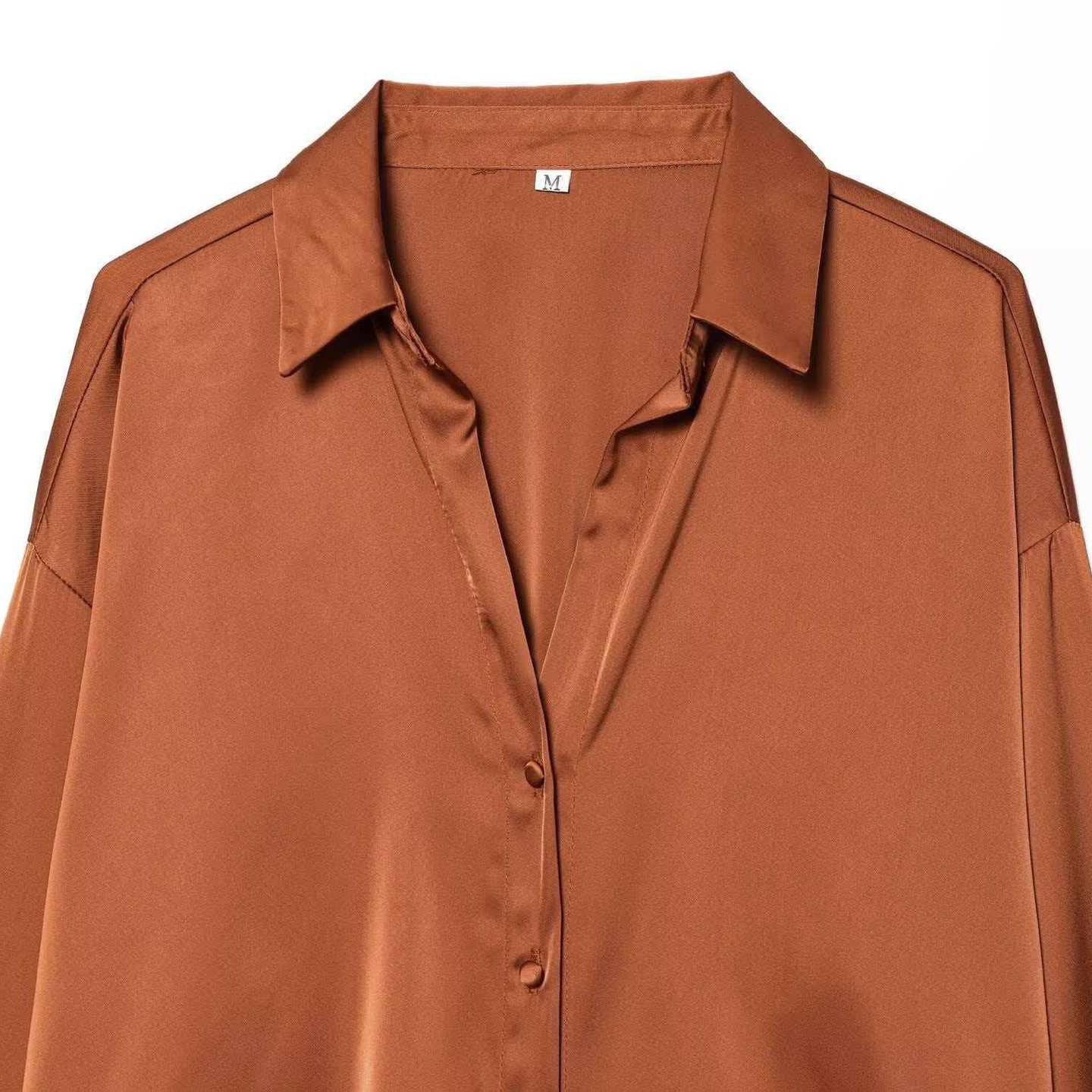 Damen Satinbluse mit Federverzierungen Elegant