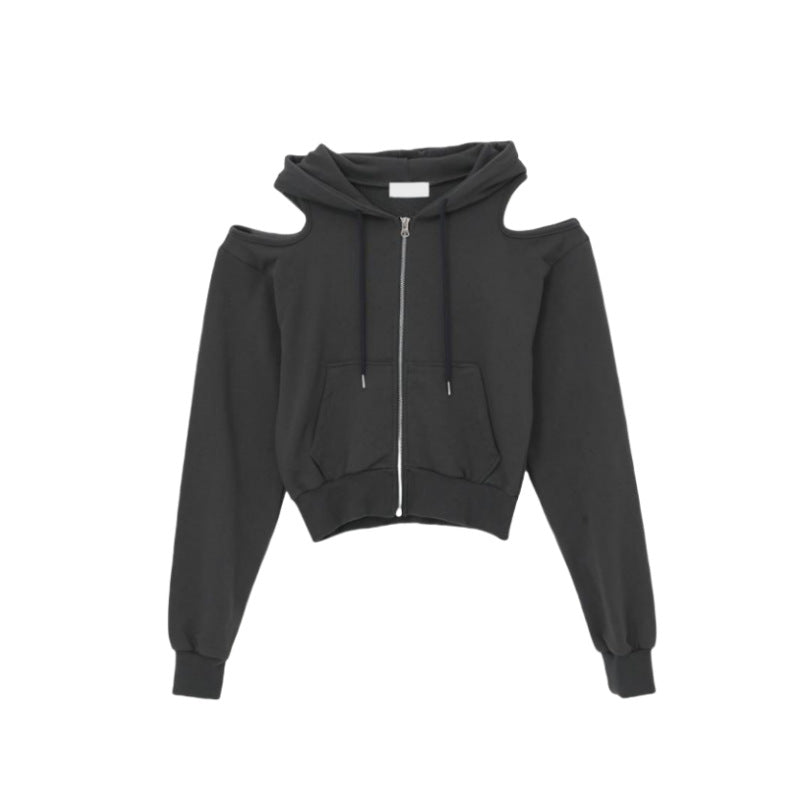 Damen Cropped Kapuzenpullover Cut-Out-Ärmel