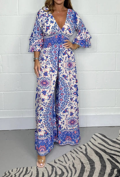 Damen Jumpsuit Floralmuster Weite Ärmel Eveloria