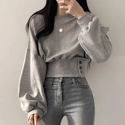 Damen Cropped Sweatpullover Puffärmel Eveloria - Eveloria