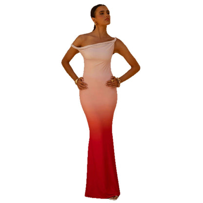Damen Maxikleid Schulterfrei Raffung Eveloria