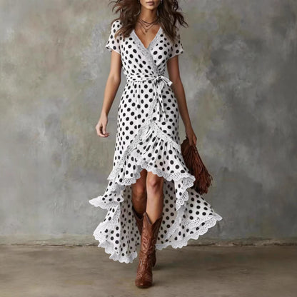 Damen Wickelkleid mit Spitzenakzenten und Blumenmustern Eveloria